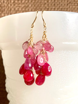 #496 Ruby, tourmaline, sapphire, topaz drops earrings