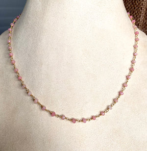 #428 pink wire wrapped necklace 17”