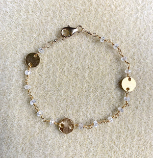 #319 clear Quartz gold disc bracelet