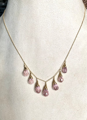 #368 7 pink cz drops necklace