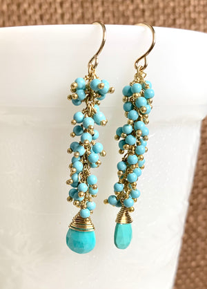 #457 turquoise cluster chain earrings