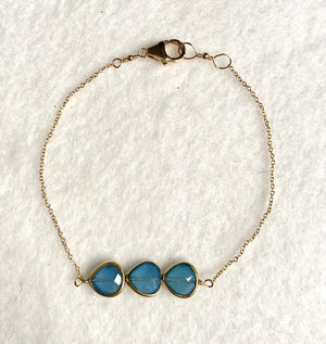 #331 4 blue chalcedony bezeled bracelet