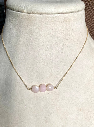 #367 3 round pink opal bar necklace