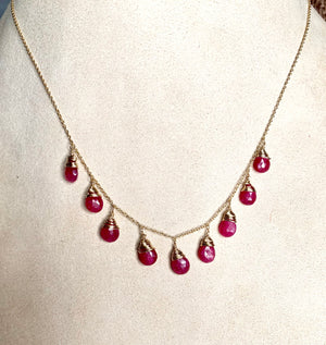 #443 9 Ruby drops dangle necklace