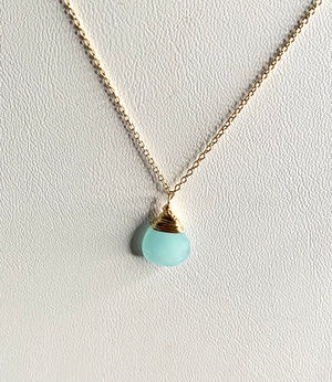 #188 aqua blue chalcedony single drop necklace