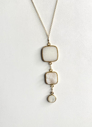 #229 druzy/moonstone tassel necklace