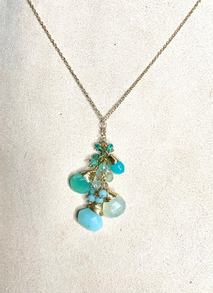 #359 blue Peruvian opals dangle cluster necklace