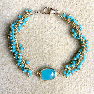 #297 Bezeled blue chalcedony/amazonite cluster chain bracelet