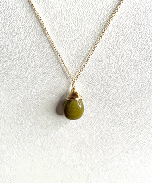 #225 Olive green opal drop necklace
