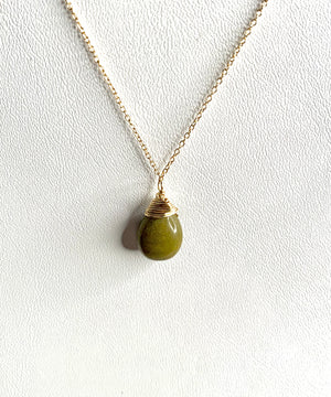 #225 Olive green opal drop necklace