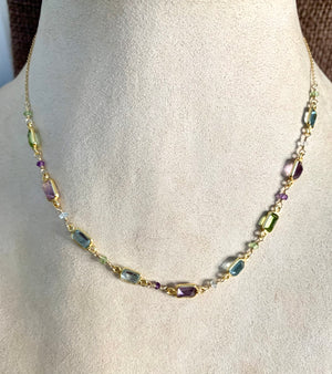 #335 multi rectangle gemstones necklace