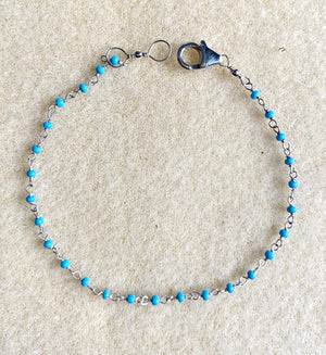 #414 turquoise seed beads silver bracelet
