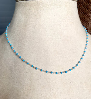 #420 turquoise seed beads silver necklace