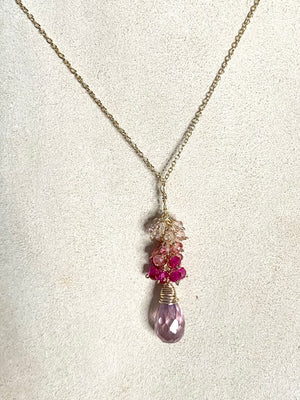 #339 pink cz drop ombré cluster necklace