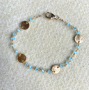 #320 blue chalcedony gold disc bracelet