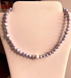 #265 blue pearls large silver shimmer bead
