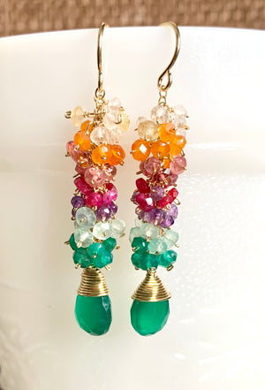 #480 green onyx rainbow earrings