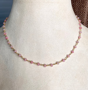 #432 pink wire wrapped necklace 15”