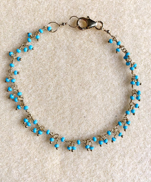 #415 turquoise seed beads dangle chain bracelet
