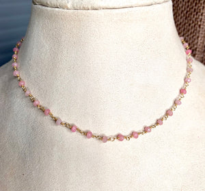 #430 pink wire wrapped necklace 14”