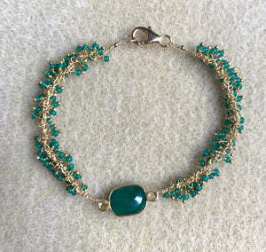 #318 green onyx bezeled seed bead cluster bracelet