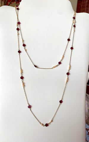 #221 garnet/pearl 40” necklace