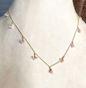 #440 pink opal cluster dangle necklace 15”