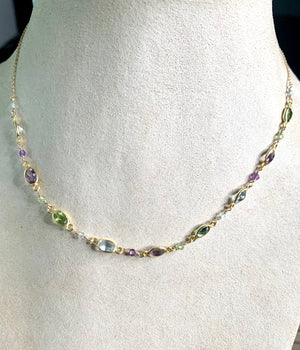 #453 multi gems ovals, amethyst, peridot, aquamarine, necklace