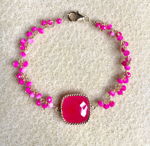 #298 hot pink square bezeled/dangle bracelet