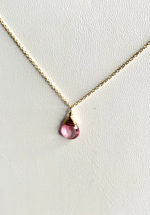 #226 pink topaz single drop necklace 16”
