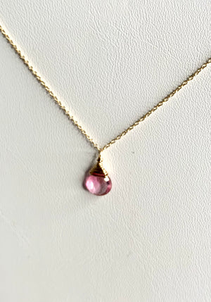 #226 pink topaz single drop necklace