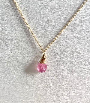 #227 pink tourmaline tear drop necklace 16”