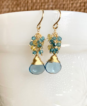 #486 London blue topaz/yellow sapphire earrings