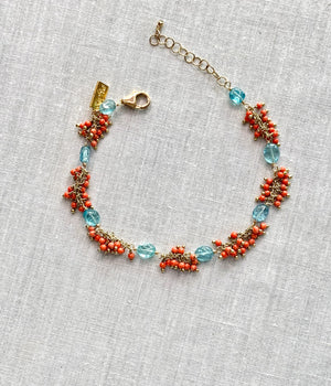 #112 Apatite/orange coral bracelet