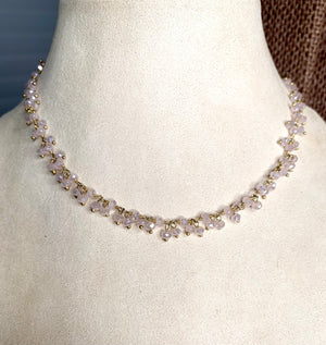 #425 pink sparkly Quartz dangle chain necklace