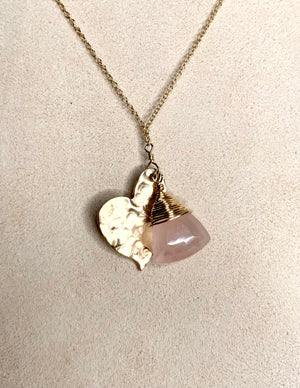 #436 rose Quartz hammered heart necklace