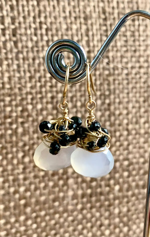 #117 chalcedony black onyx earrings
