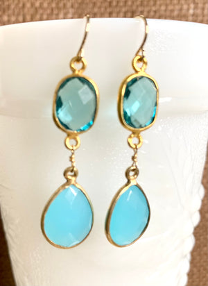 #465 blue chalcedony/blue Quartz bezeled earrings