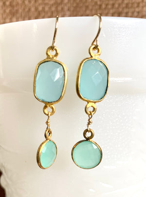 #475 blue chalcedony bezeled earrings