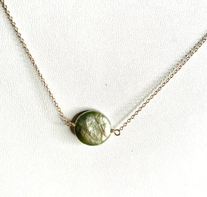 #275 green coin pearl necklace