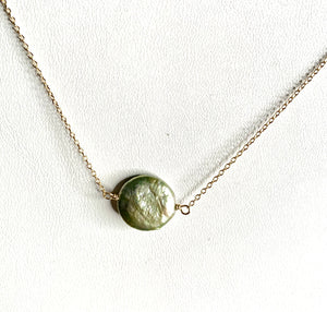 #275 green coin pearl necklace