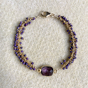 #300 bezeled Amethyst/seed bead cluster bracelet