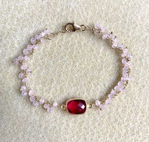 #303 Bezeled fuschia/pink Quartz dangle bracelet