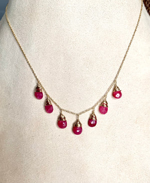 #444 7 Ruby drops dangle necklace