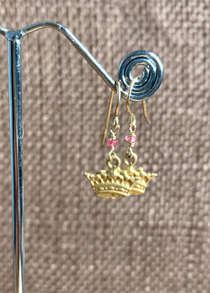 #115 pink tourmaline crown earrings