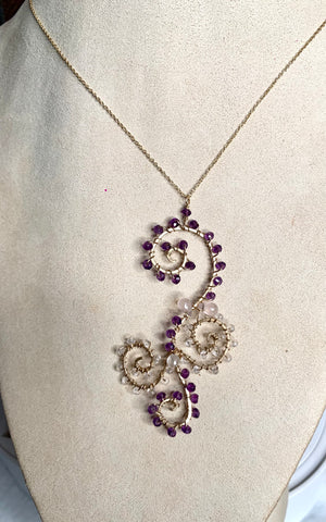 #378 amethyst/rose Quartz swirls necklace