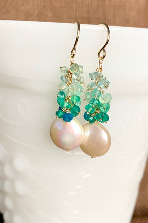 #403 coin pearl Aqua ombré earrings