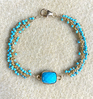 #295 bezeled turquoise/cluster chain bracelet