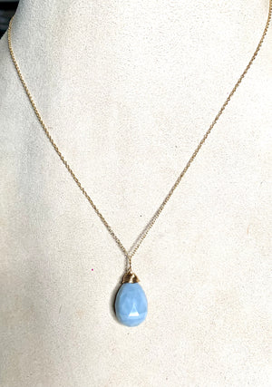 #362 blue opal single drop necklace 16”
