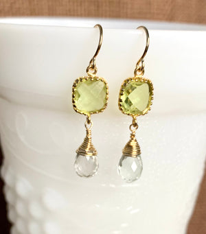 #395 green amethyst/peridot earrings